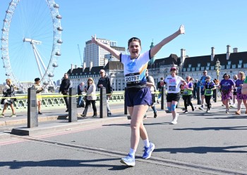 Eloise running over Westminster Bridge.
