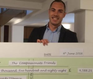 Marcus Hunt presents cheque to TCF
